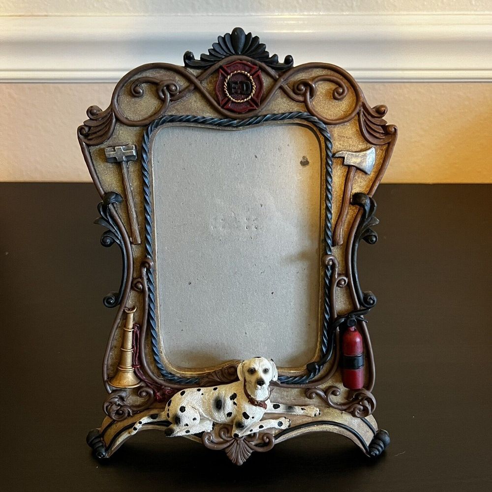 Vanmark Red Hats of Courage FD Fire Department Picture Frame Dalmatian Dog 4 x 6